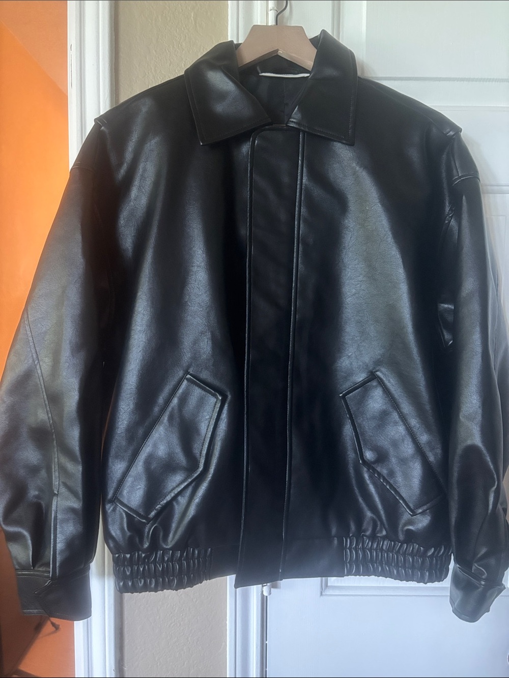 No Boundaries Black Faux Leather Bomber Jacket